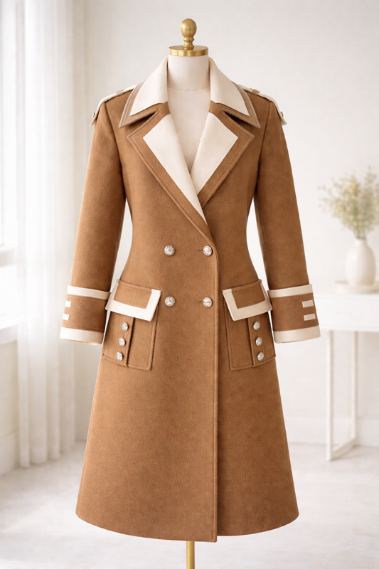 Hamida Contrast Wool ladies Elegant Coat