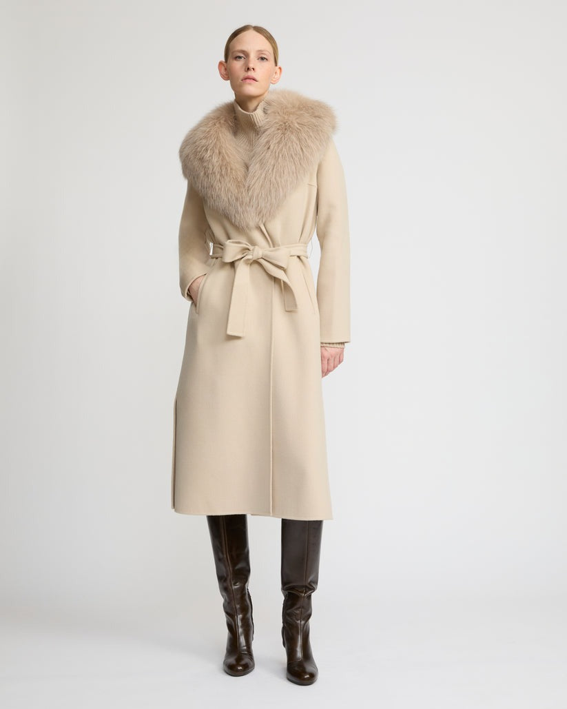 Hamida Cashmere Elegant Fur neckline Coat
