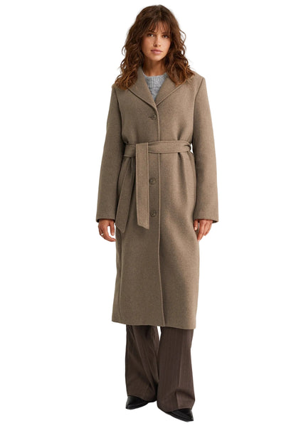 HAMIDA Tailored Wool Coat with Defined Waist and Classic Lapel