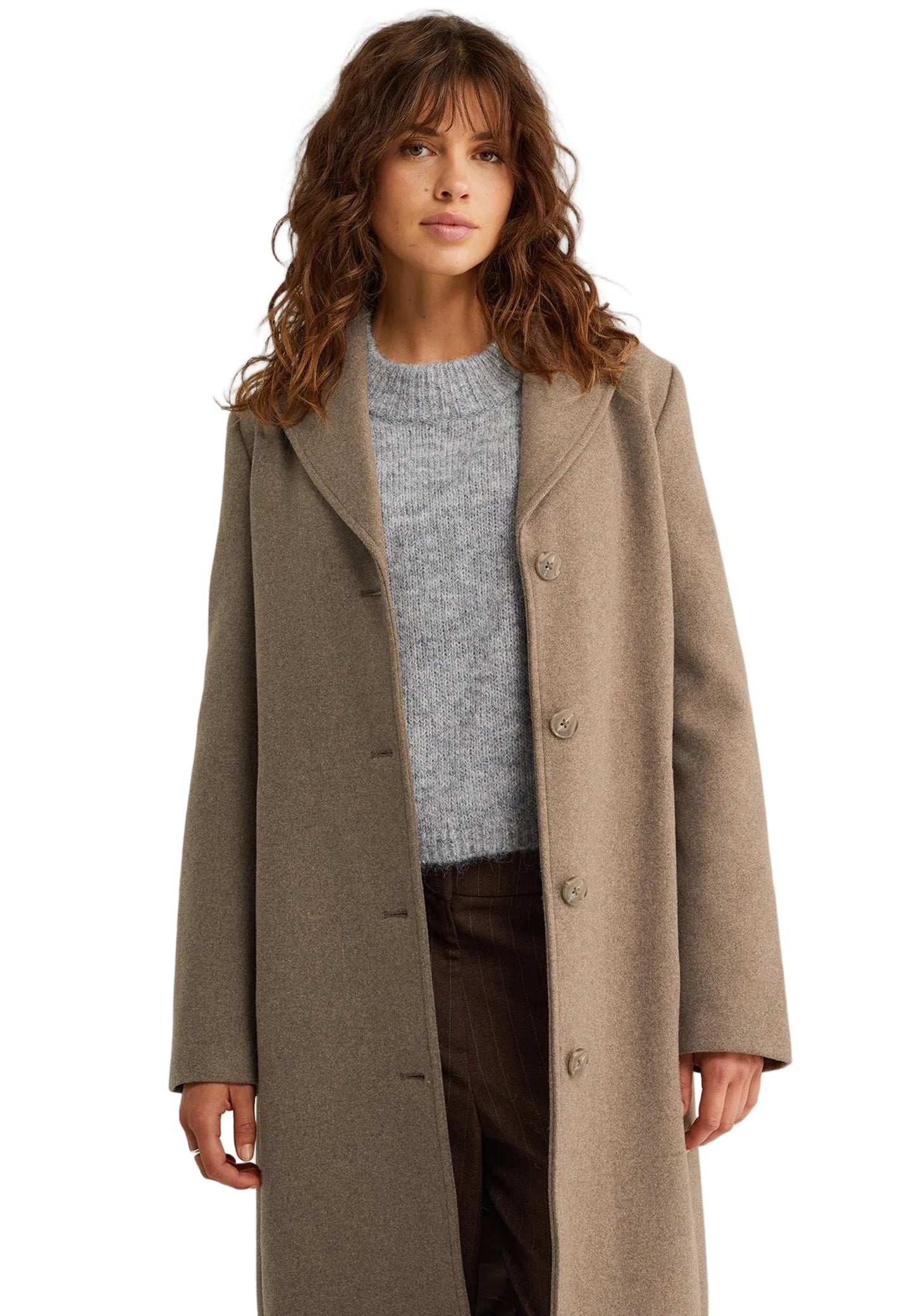 HAMIDA Tailored Wool Coat with Defined Waist and Classic Lapel