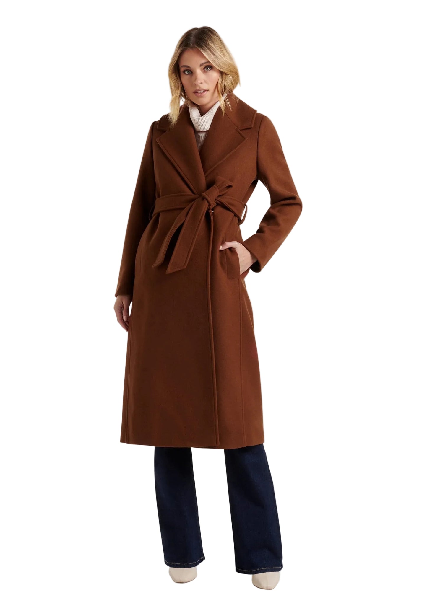 HAMIDA Italian-Inspired Wool Belted Wrap Coat