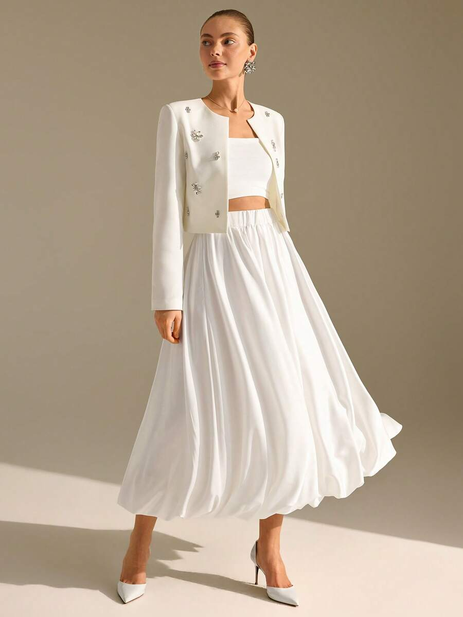 Blazer with Pleated Shoulders and Gold Buttons