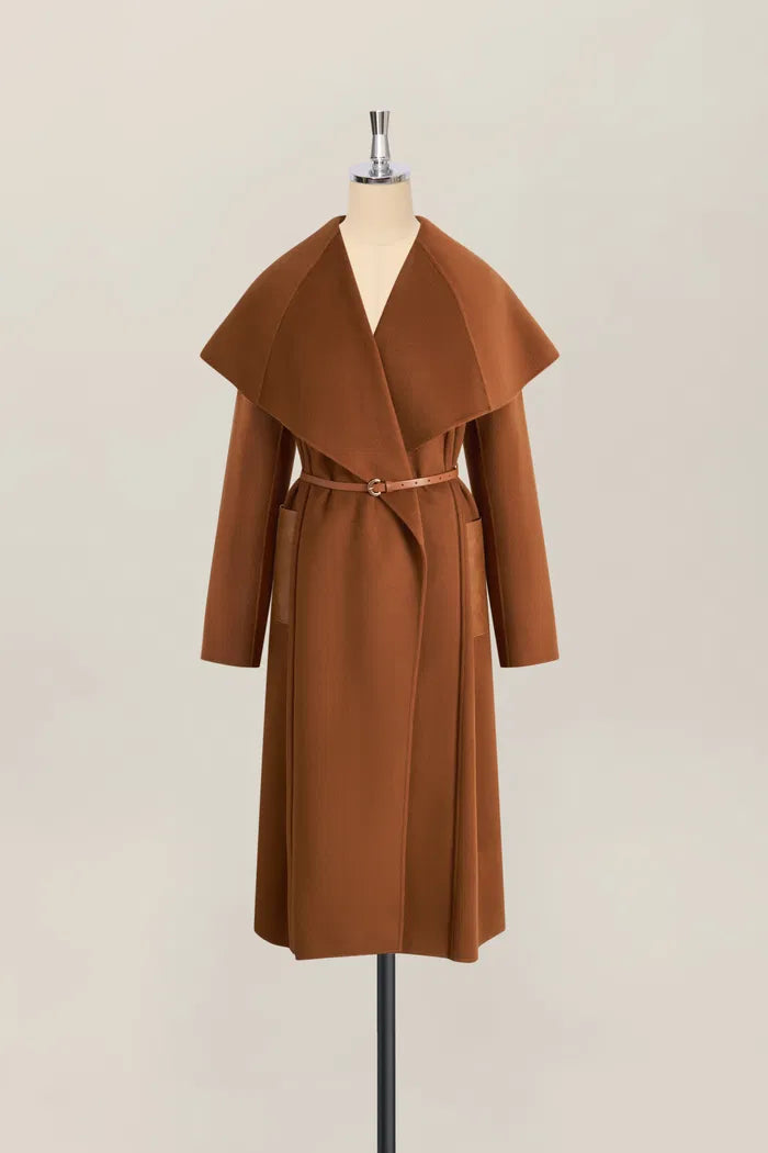 Cape Style Belted Wool Coat in Double-Face Merino-Cashmere