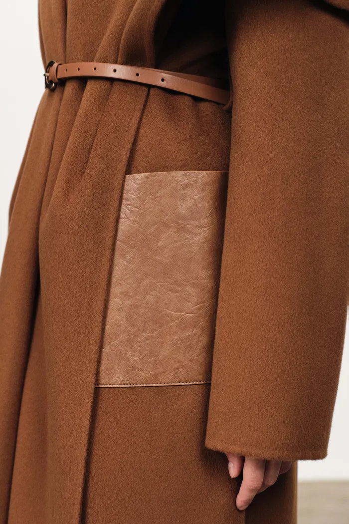 Cape Style Belted Wool Coat in Double-Face Merino-Cashmere