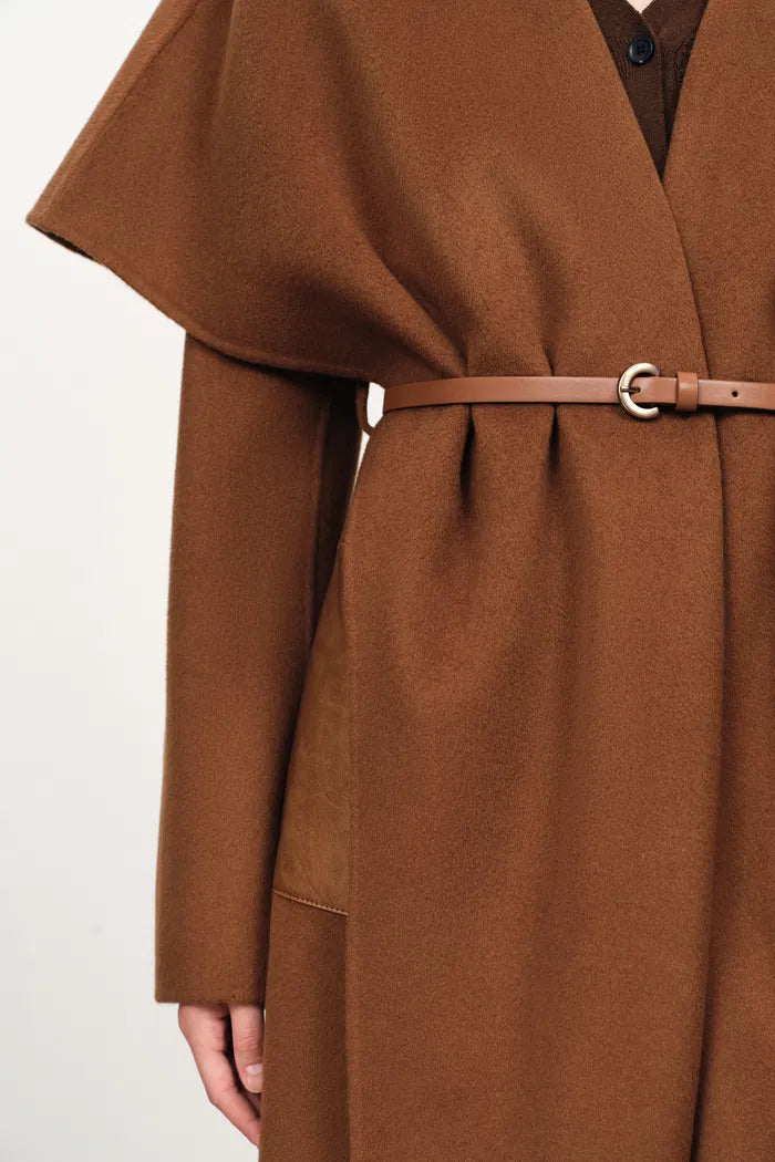 Cape Style Belted Wool Coat in Double-Face Merino-Cashmere