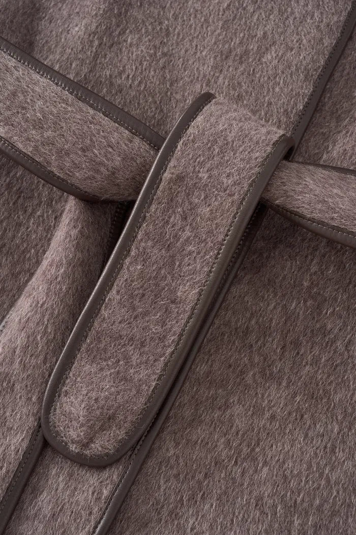 Cashmere Belted Leather Trimmed Hooded Pea Coat