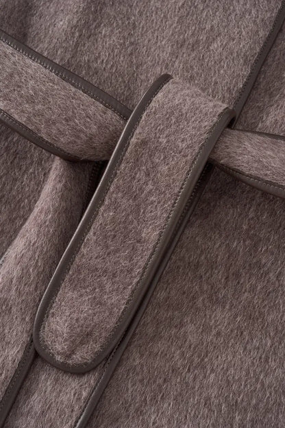 Cashmere Belted Leather Trimmed Hooded Pea Coat