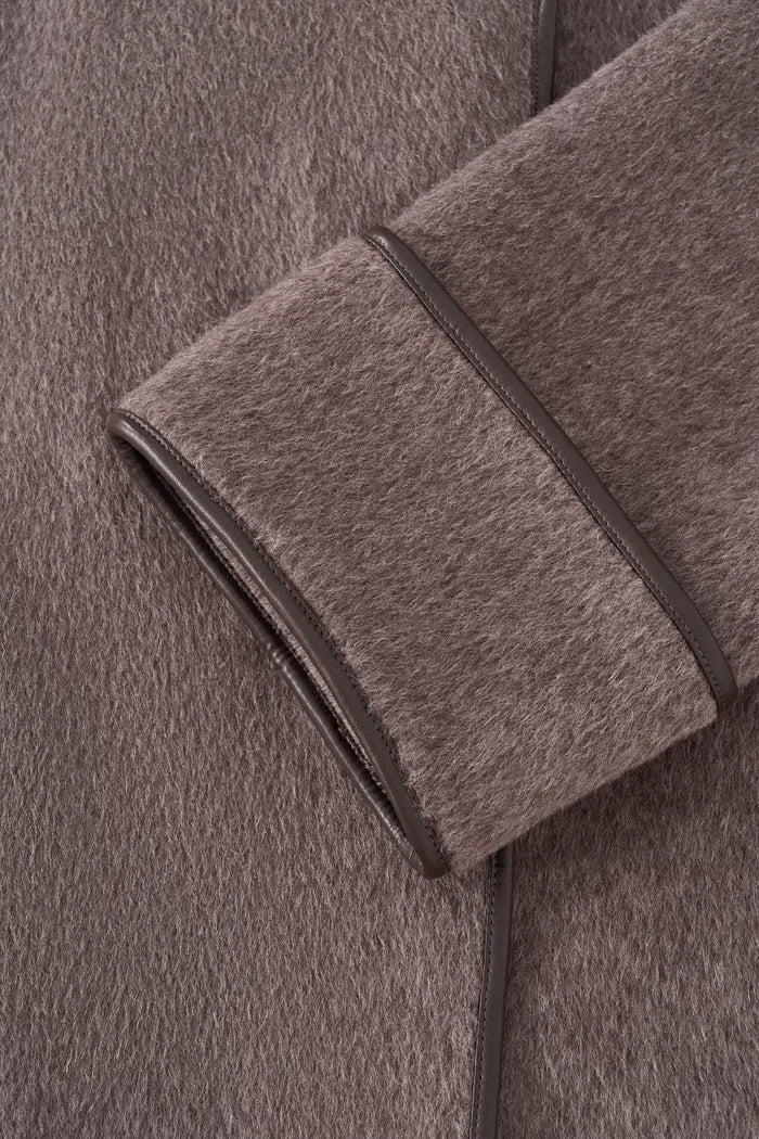 Cashmere Belted Leather Trimmed Hooded Pea Coat