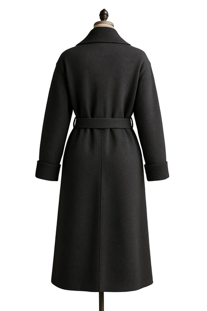 Hamida Luxe Belted Wool Wrap Coat | Premium Knit Collar & Hand-Crafted