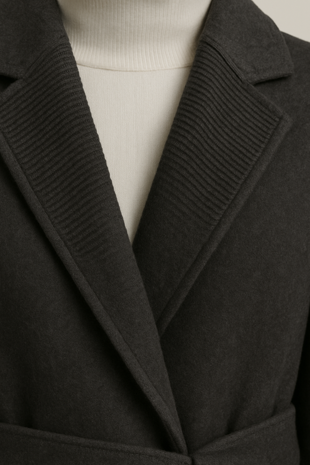 Hamida Luxe Belted Wool Wrap Coat | Premium Knit Collar & Hand-Crafted