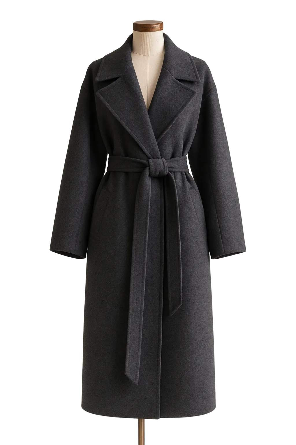 Hamida Wool Wrap Coat – Elegant Belted Long Winter Overcoat for Women