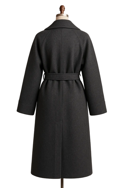 Hamida Wool Wrap Coat – Elegant Belted Long Winter Overcoat for Women