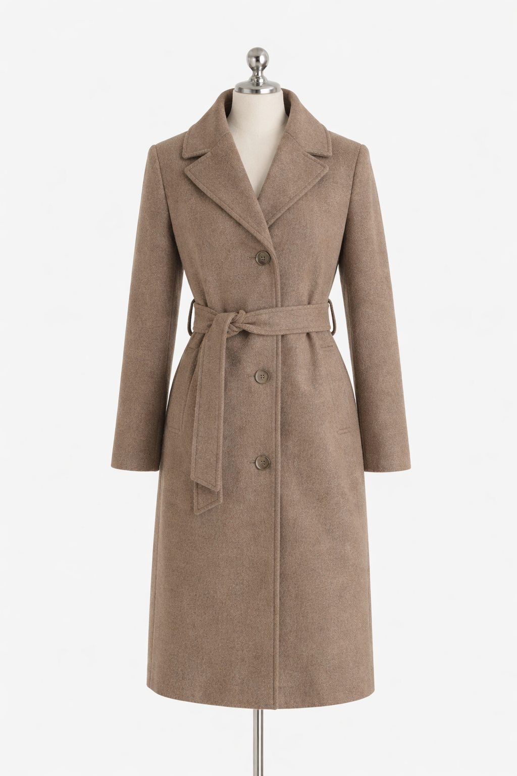 HAMIDA Tailored Wool Coat with Defined Waist and Classic Lapel