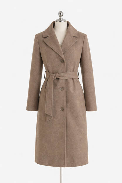 HAMIDA Tailored Wool Coat with Defined Waist and Classic Lapel