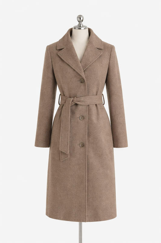 HAMIDA Tailored Wool Coat with Defined Waist and Classic Lapel