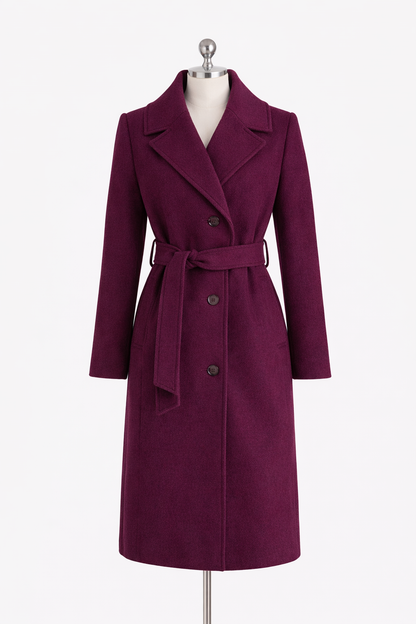 HAMIDA Tailored Wool Coat with Defined Waist and Classic Lapel