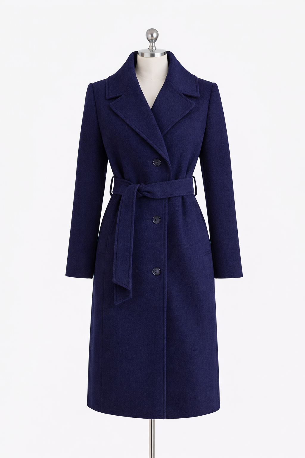 HAMIDA Tailored Wool Coat with Defined Waist and Classic Lapel