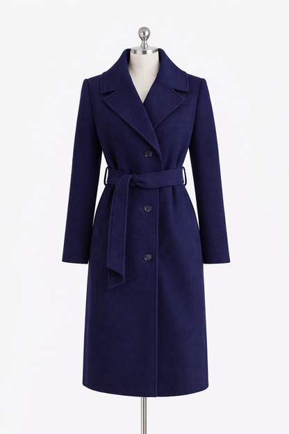 HAMIDA Tailored Wool Coat with Defined Waist and Classic Lapel