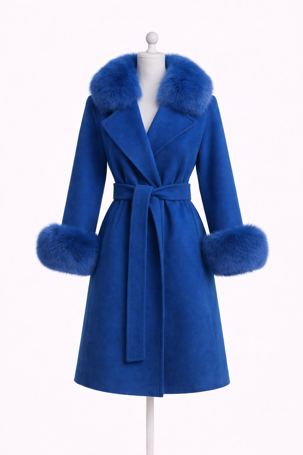 Hamida Elegant Wool Wrap Coat with Luxe Fur Collar & Cuffs