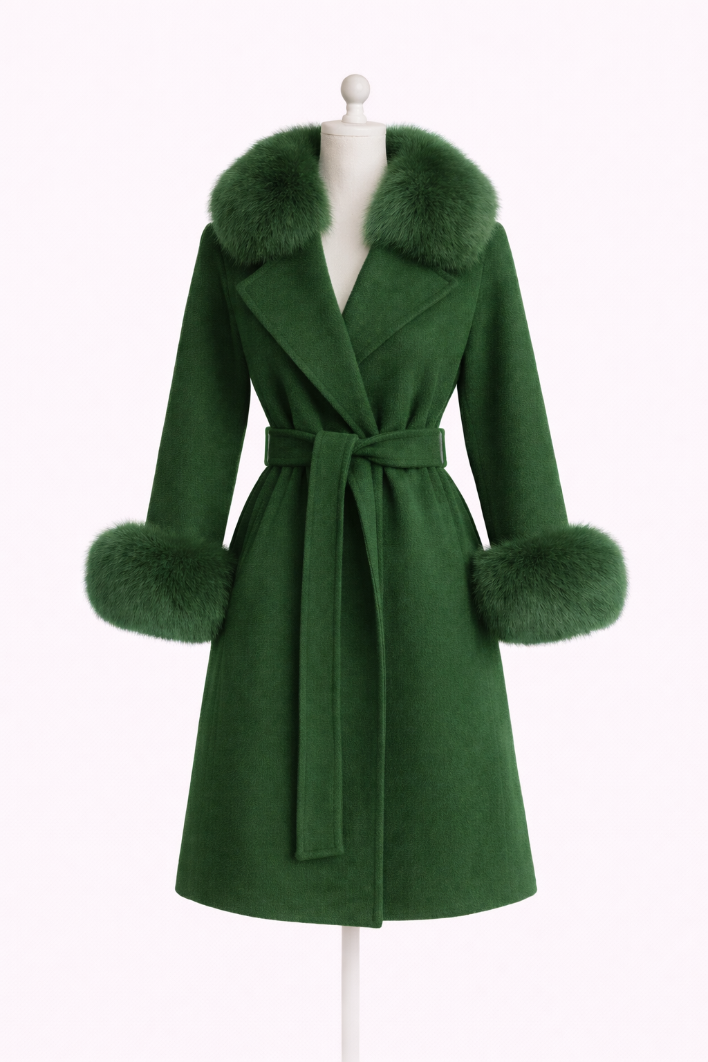 Hamida Elegant Wool Wrap Coat with Luxe Fur Collar & Cuffs