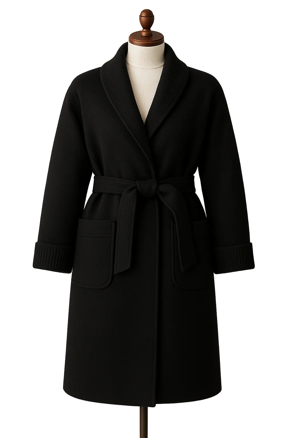 Hamida Luxe Belted Wool Wrap Coat | Premium Knit Collar & Hand-Crafted