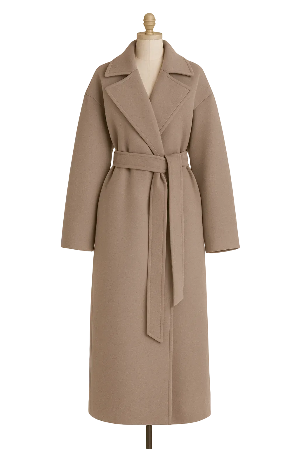 Luxury Wool-Blend Wrap Coat – Belted Longline Silhouette with Wide Lapel