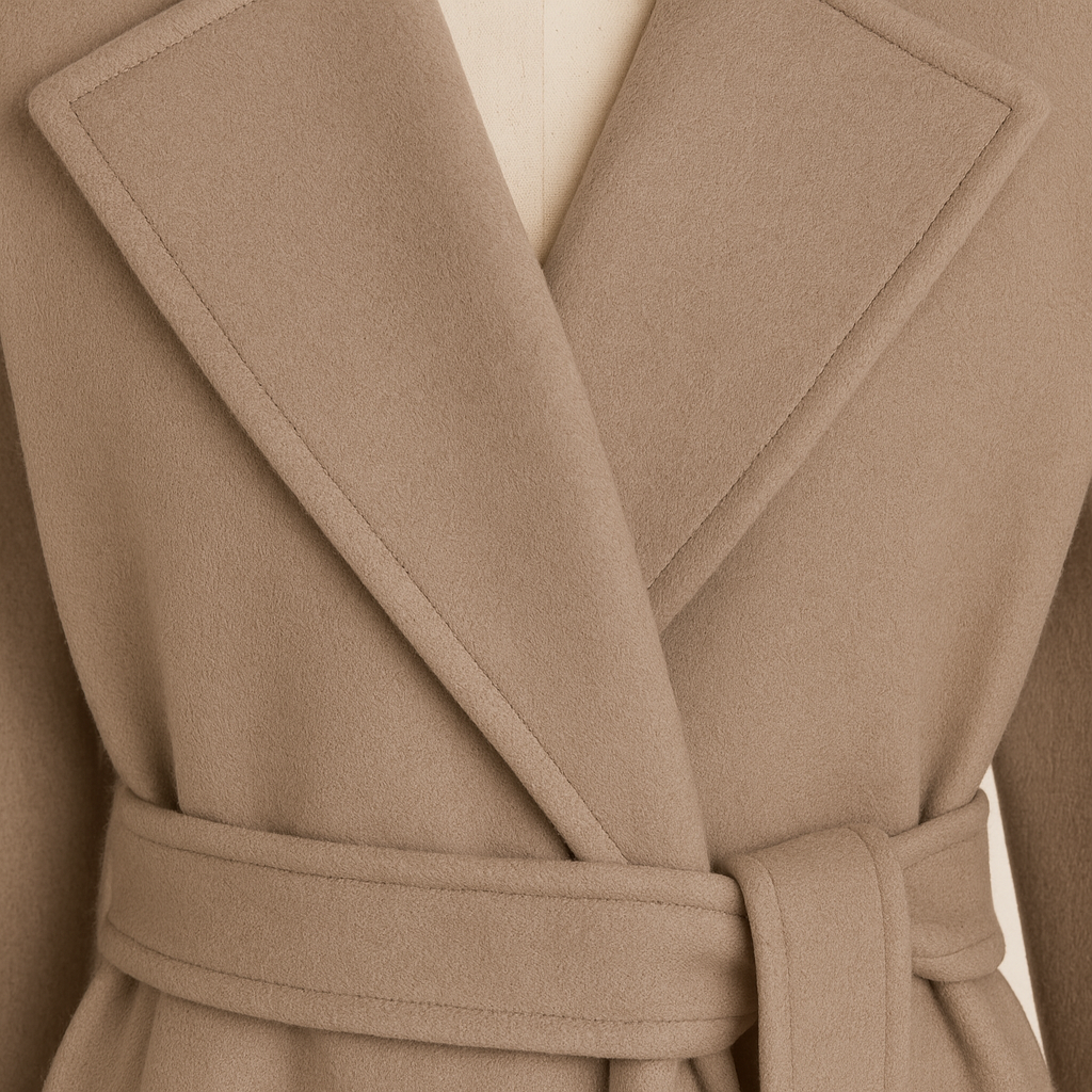 Luxury Wool-Blend Wrap Coat – Belted Longline Silhouette with Wide Lapel