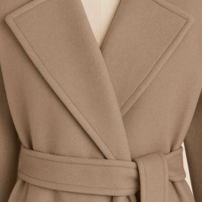 Luxury Wool-Blend Wrap Coat – Belted Longline Silhouette with Wide Lapel