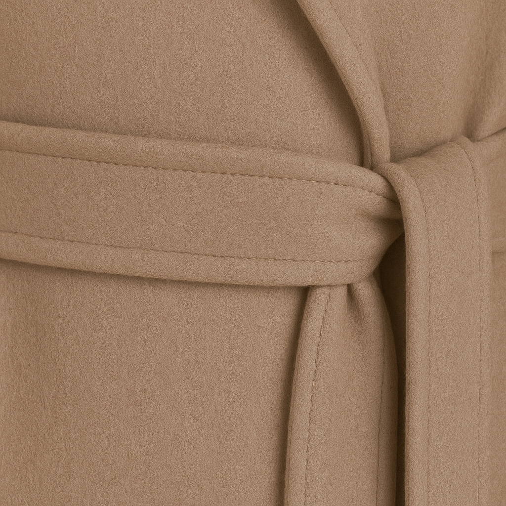 Luxury Wool-Blend Wrap Coat – Belted Longline Silhouette with Wide Lapel