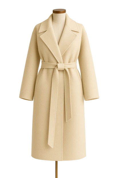 Hamida Wool Wrap Coat – Elegant Belted Long Winter Overcoat for Women