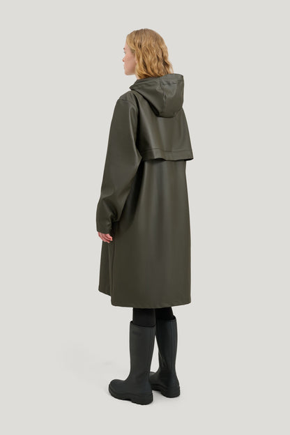 Classic long rain jacket with stylish press studs