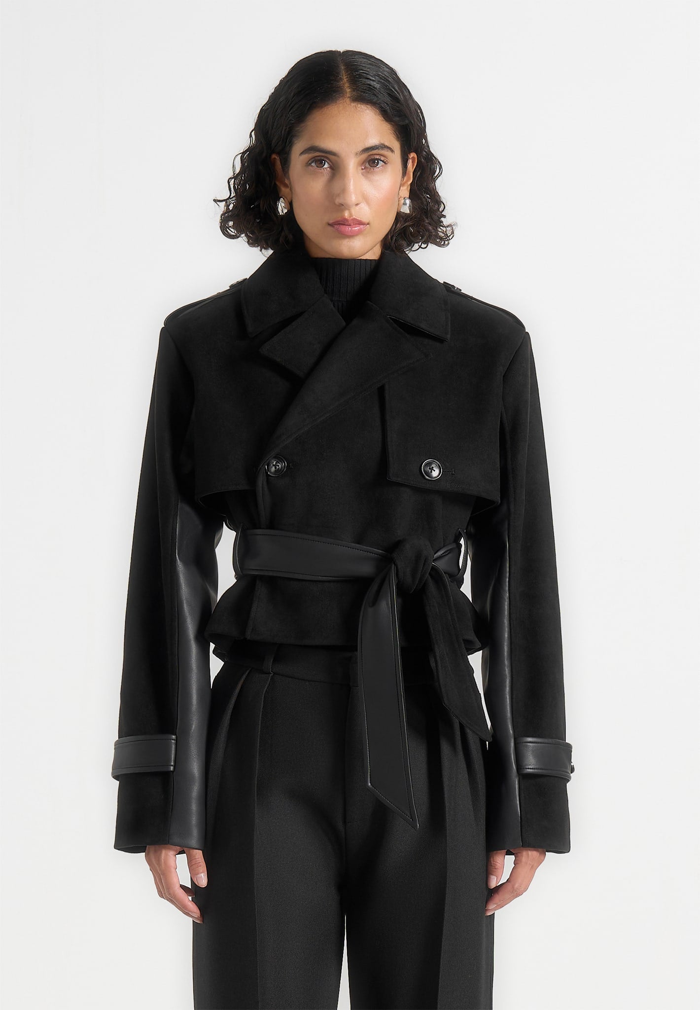 Cropped Gabardine Trench Coat With Belt