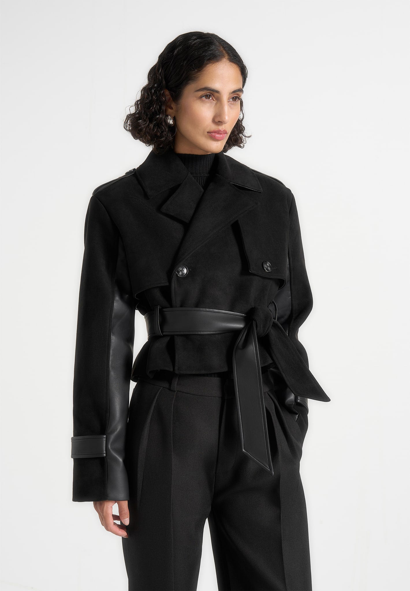 Cropped Gabardine Trench Coat With Belt