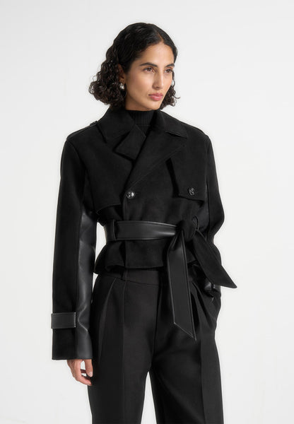 Cropped Gabardine Trench Coat With Belt