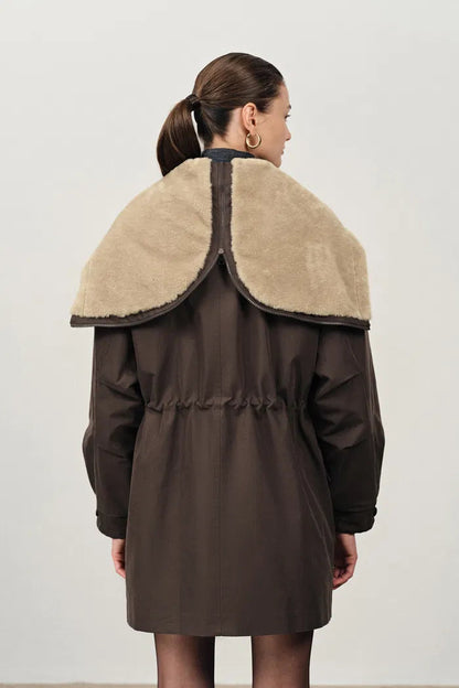 Detachable Quilted Lining Fur Collar Parka in Lightweight Blend-2
