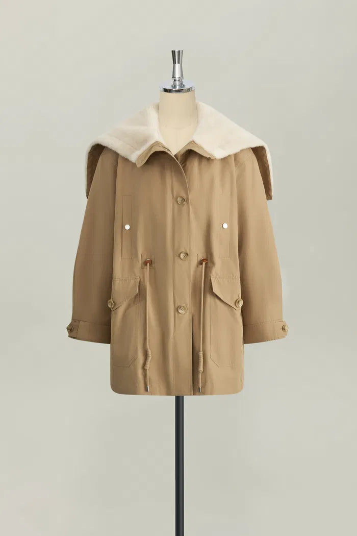 Detachable Quilted Lining Fur Collar Parka in Lightweight Blend-1