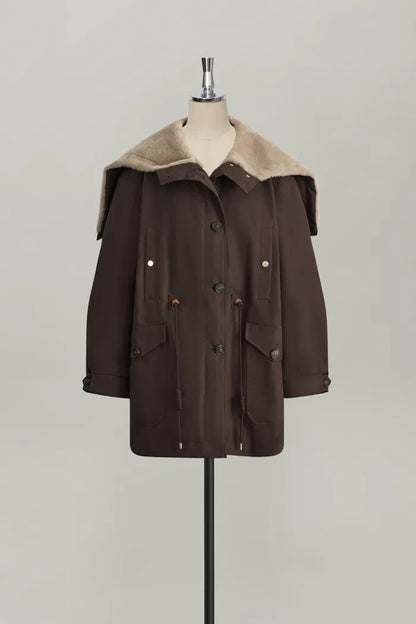 Detachable Quilted Lining Fur Collar Parka in Lightweight Blend-2
