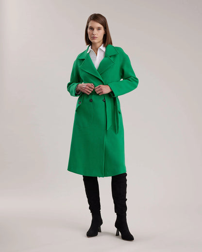 HAMIDA Tailored Wool Coat with Defined Waist and Classic Lapel