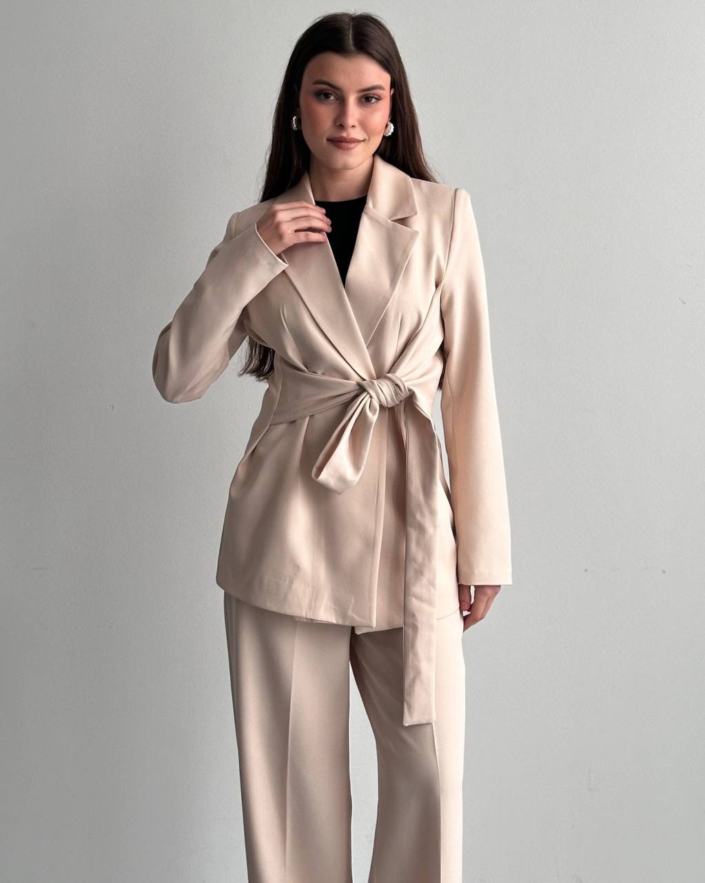 Hamida Belted Chic Styled Short Coat-1
