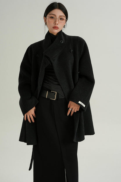 Hamida Stand Collar Double-Breast Coat