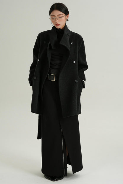 Hamida Stand Collar Double-Breast Coat