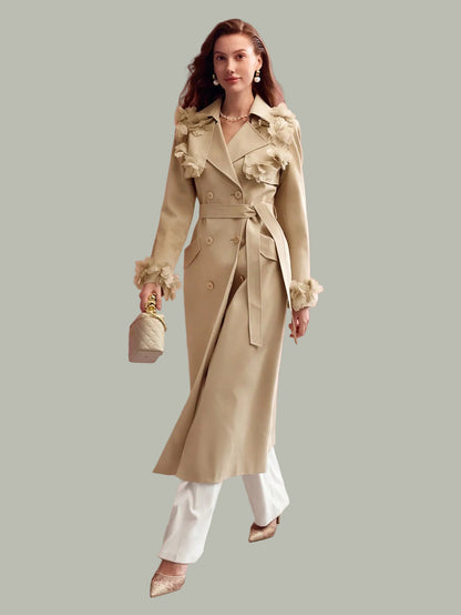 Hamida Timeless Elegance Floral-Detail Cotton Trench Coat