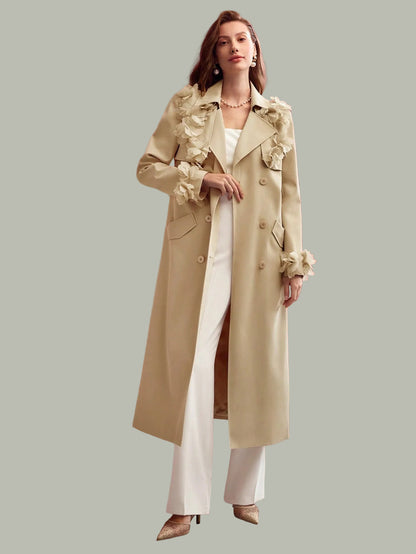 Hamida Timeless Elegance Floral-Detail Cotton Trench Coat