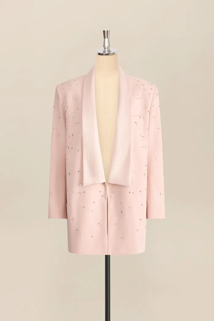 Hand Applied Rhinestones Wide Shoulder Blazer