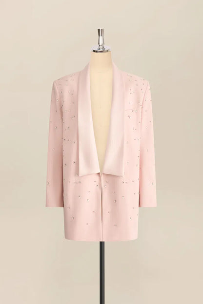 Hand Applied Rhinestones Wide Shoulder Blazer