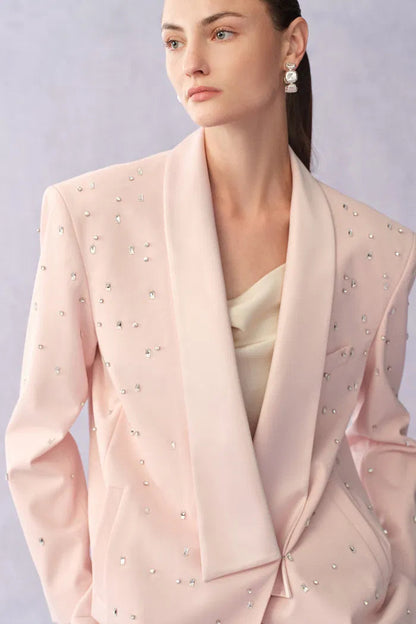 Hand Applied Rhinestones Wide Shoulder Blazer