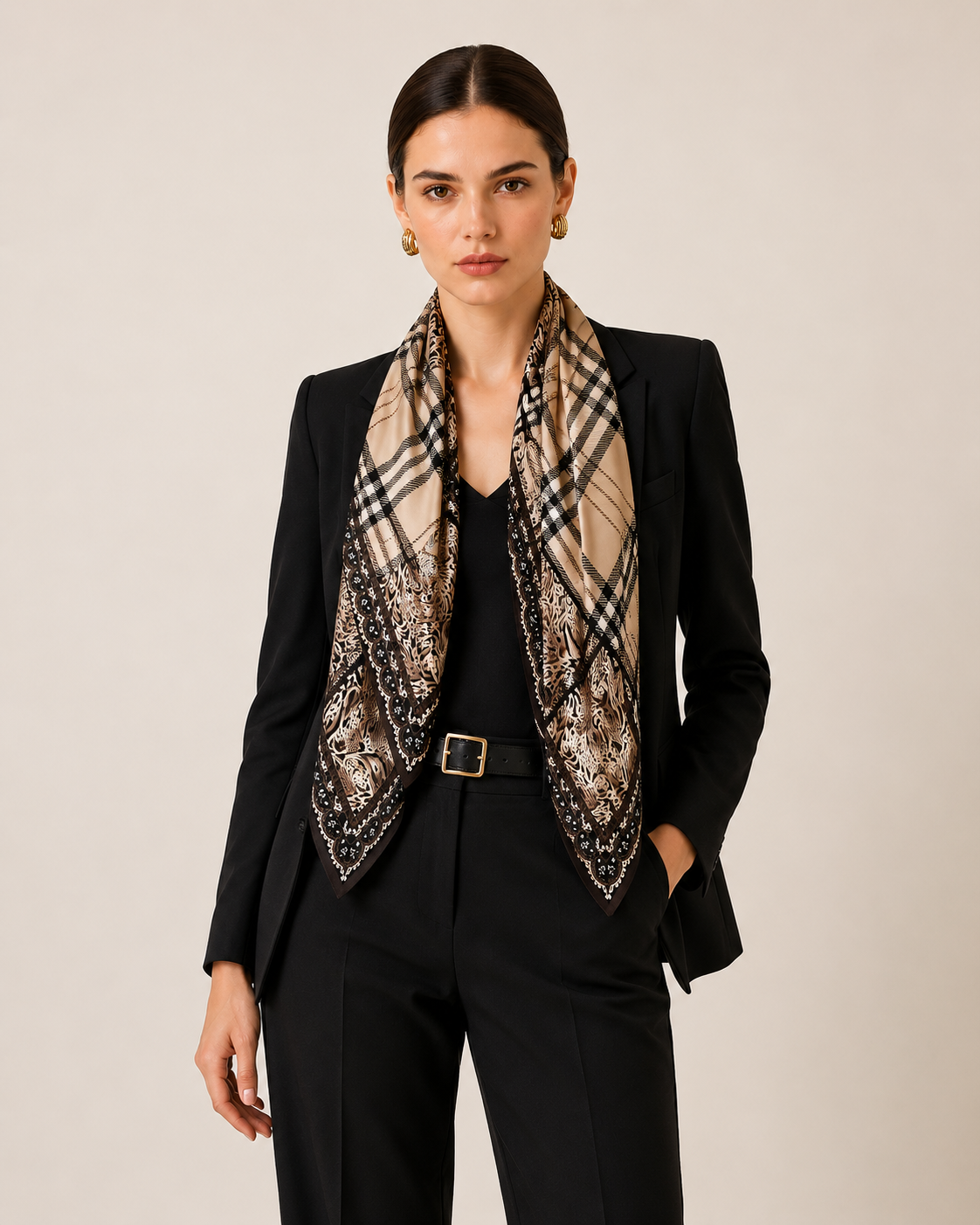 Hamida Classic Plaid Silk Scarf