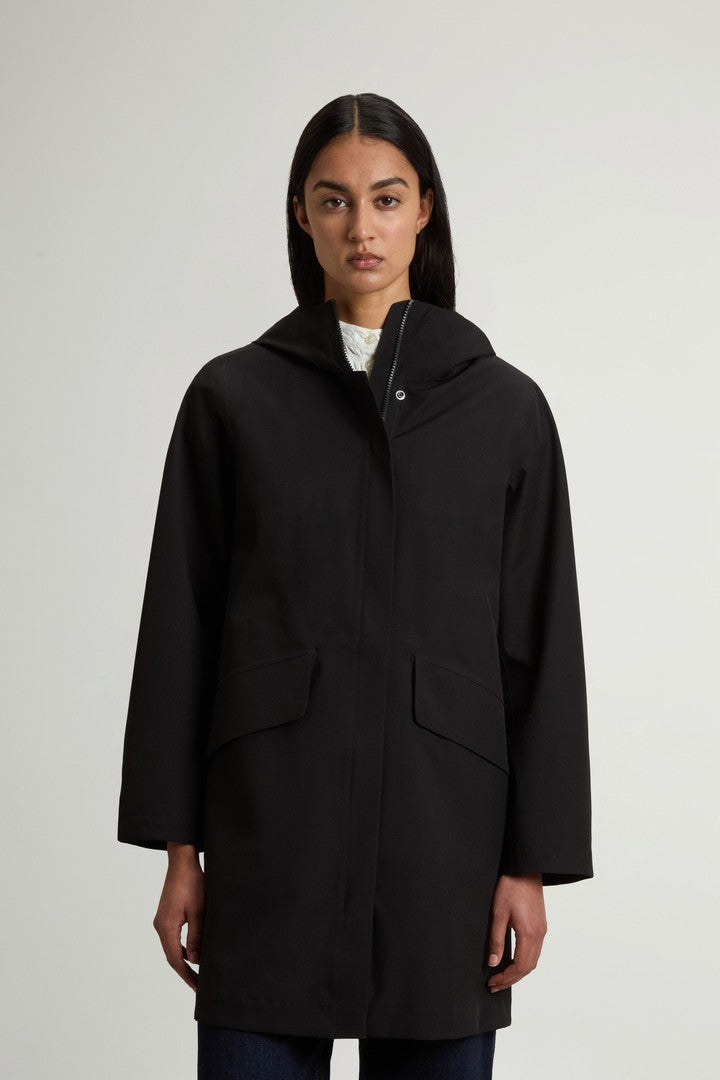 Hooded Raincoat With Refined Pockets