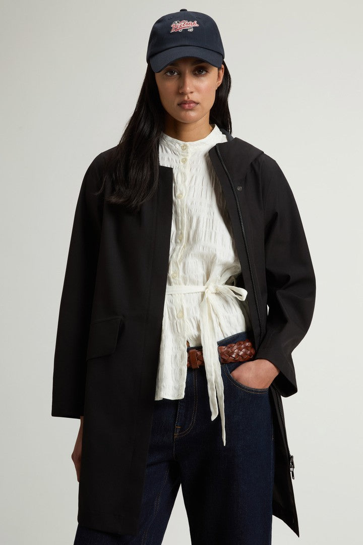 Hooded Raincoat With Refined Pockets