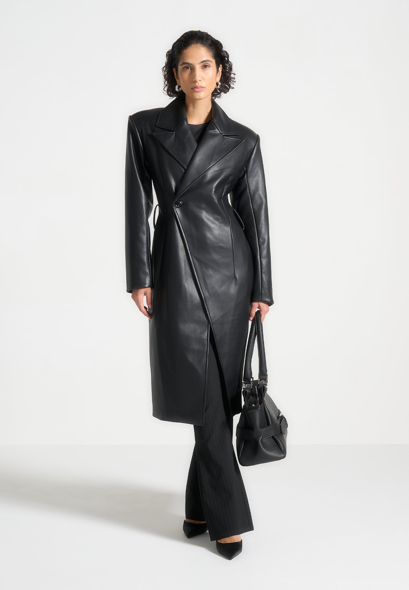 Leather Asymmetric Belted Coat